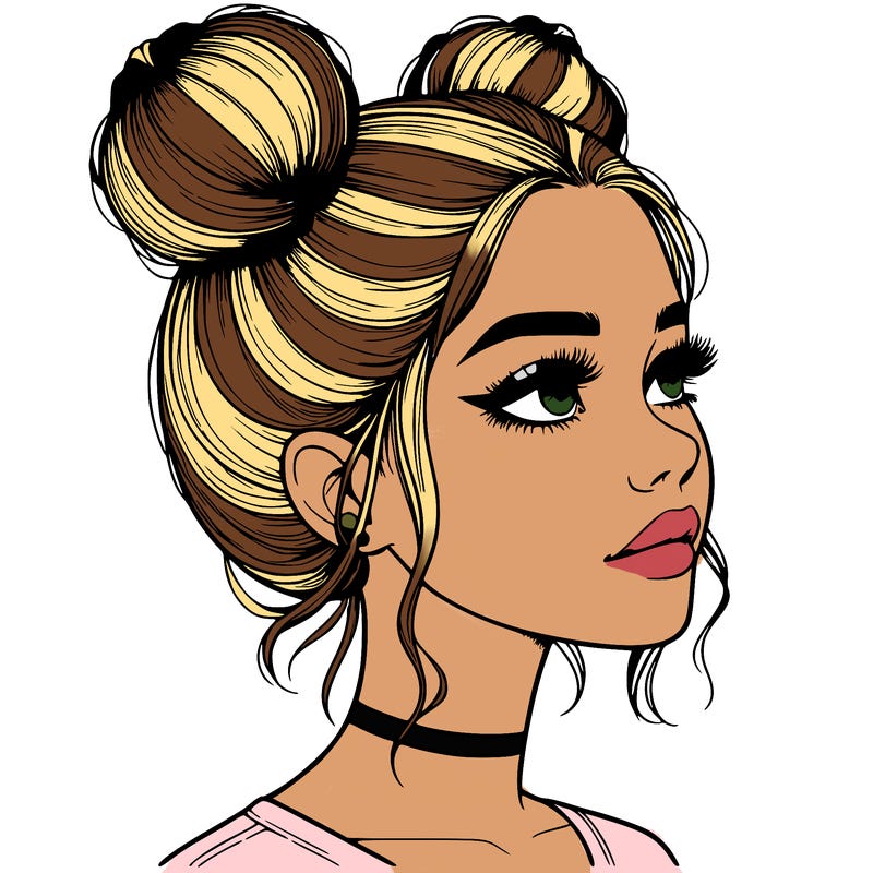 realistic girl with buns on the top of her head