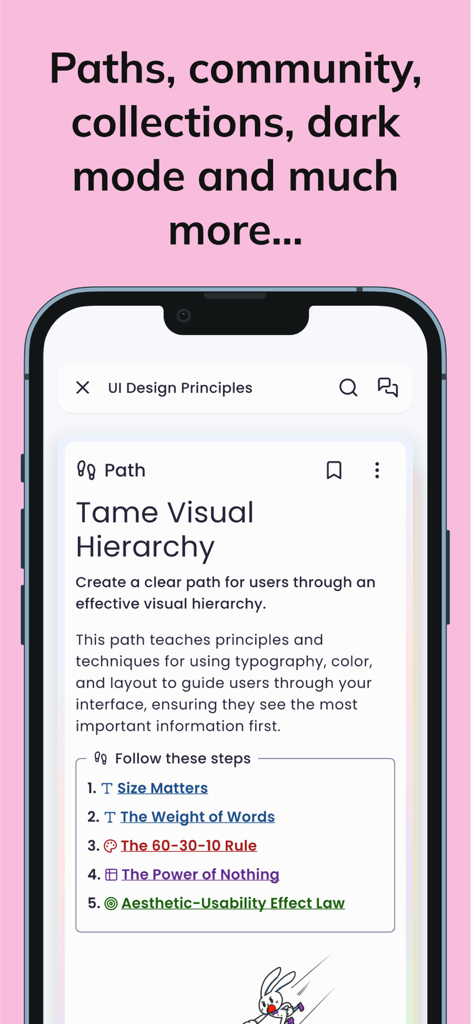 X Decks – UX/UI Cards & Tools - Interfaz de la aplicación X Decks que muestra una guía de diseño de jerarquía visual para profesionales de UI