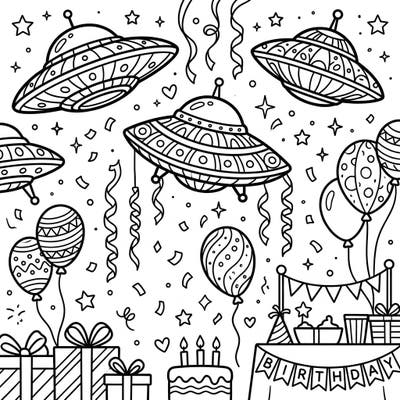Get ready for an out-of-this-world celebration with our unique Phoenix Lights Birthday coloring page! This whimsical scene combines classic party fun with the mysterious allure of UFOs, offering a delightful coloring challenge for all ages.