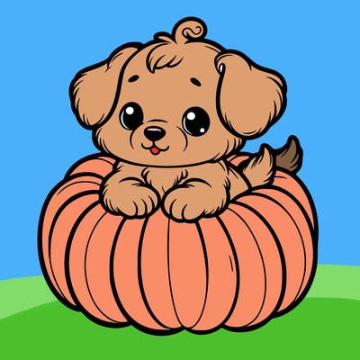 cute little puppy in a pumpkin