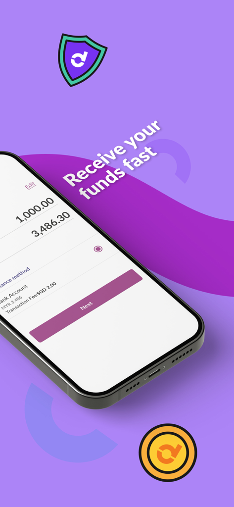 Singtel Dash - Singtel Dash app interface showing fast fund transfer and remittance options