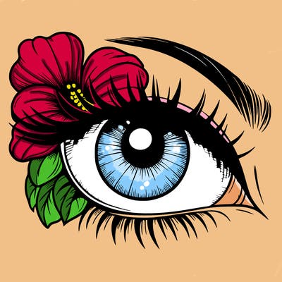 realistic eye with flower