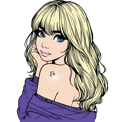 realistic girl with bangs looking over her shoulder