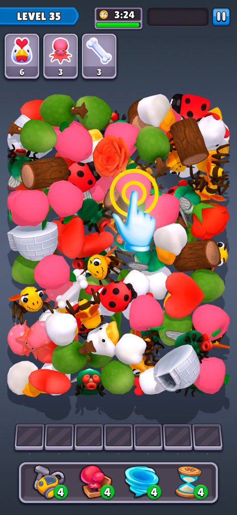 Match Junk: Triple Tile Puzzle - Gameplay screenshot of Match Junk Triple Tile Puzzle showing various 3D objects to match