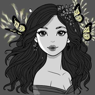 realistic girl with butterflys in her hair