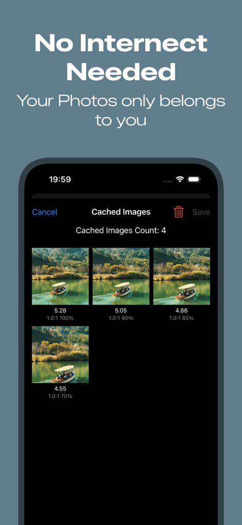 CropandGrade - CropandGrade App-Bildschirm, der die lokale Offline-Fotoverarbeitung und KI-ästhetische Bewertungen zeigt