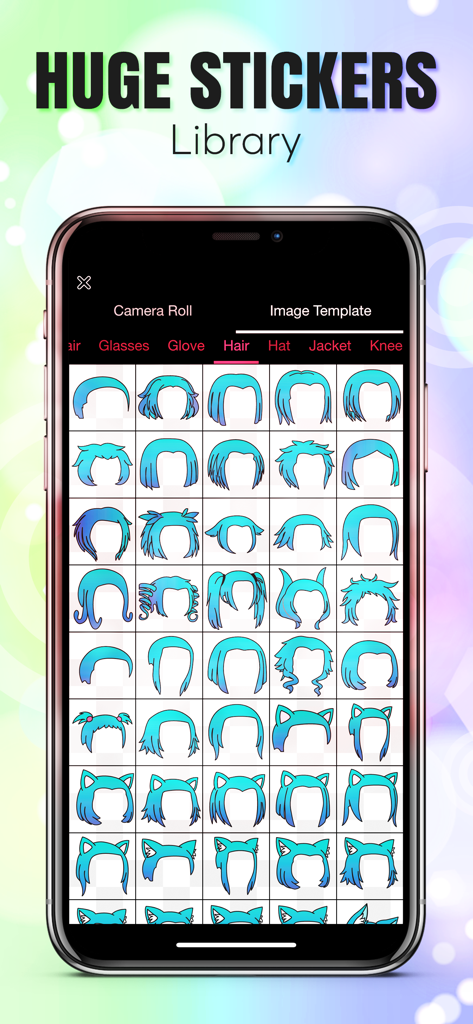 A huge library of blue hair and hairstyle stickers for character customization in Gacha Animator.