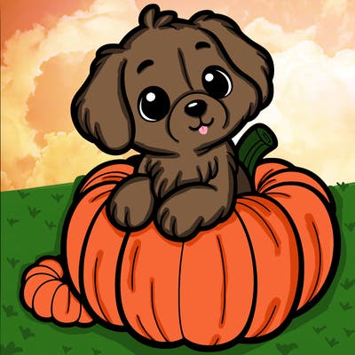 a puppy in a pumkin