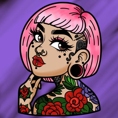 .tattooed girl with piercings
