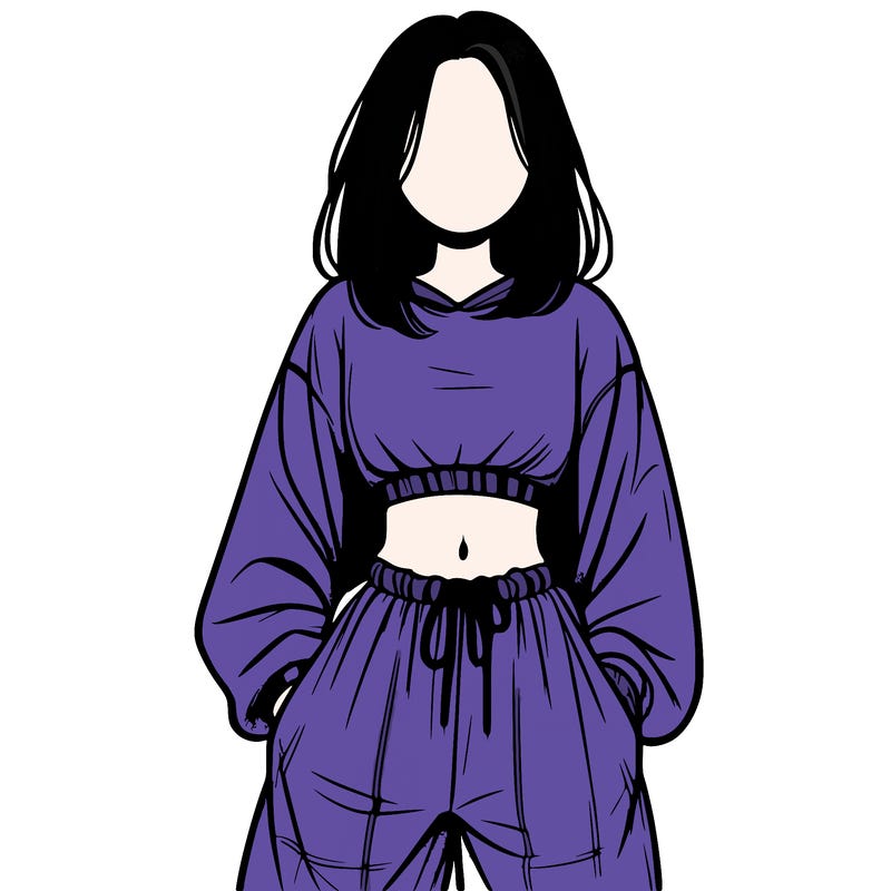realistic girl faceless with baggy pants and a crop top