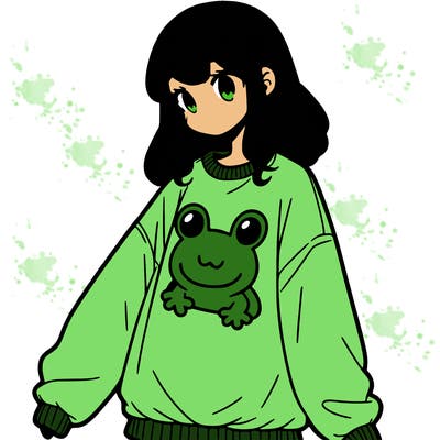 girl wearing frogging sweatshirt