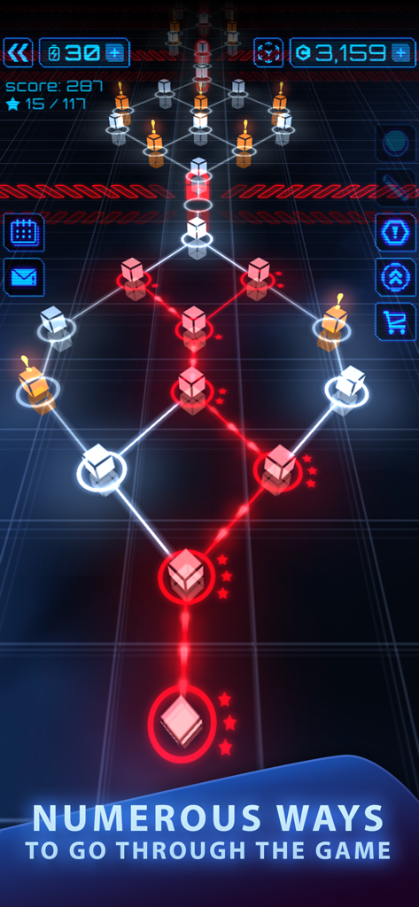 Micro Breaker - A futuristic 3D non-linear level map showing multiple progression paths and stage cubes in Micro Breaker.