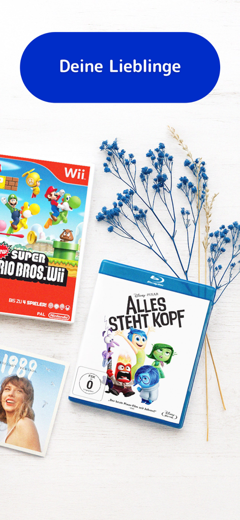 A collection of used media including a Nintendo Wii game Pixar Blu-ray and Taylor Swift album