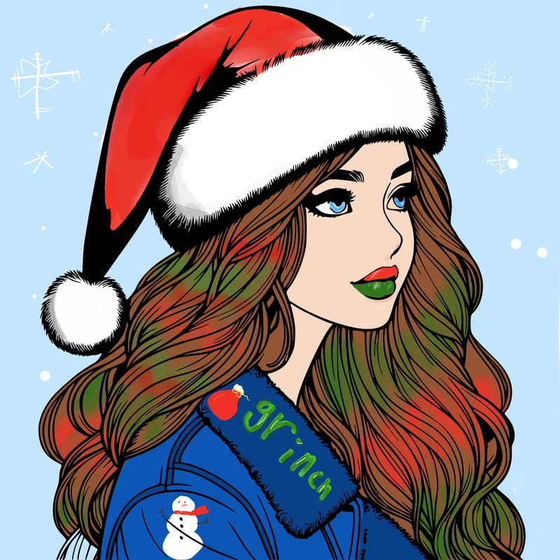 realistic girl in santa hat