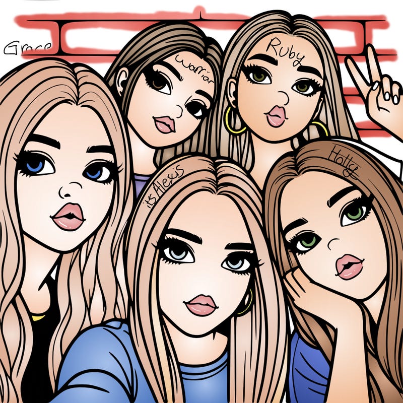 group of teen girls friends y2k up close in a selfie