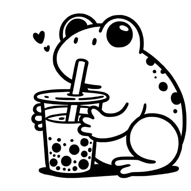 frog drinking boba tea