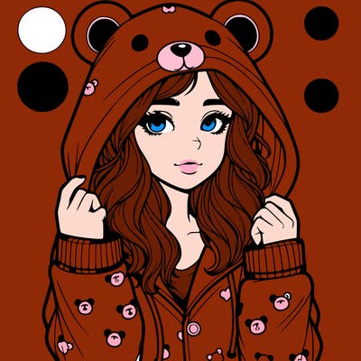 realistic girl in a animal pjs hoodie