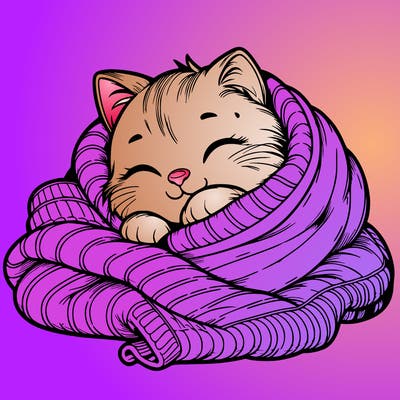 realistic cozy cat in a blanket