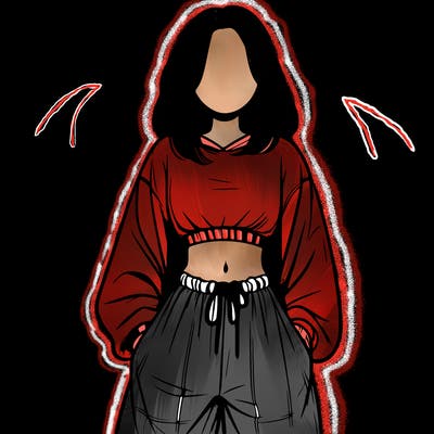 realistic girl faceless with baggy pants and a crop top