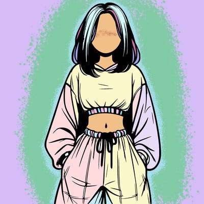 realistic girl faceless with baggy pants and a crop top