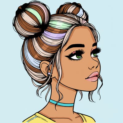 realistic girl with buns on the top of her head