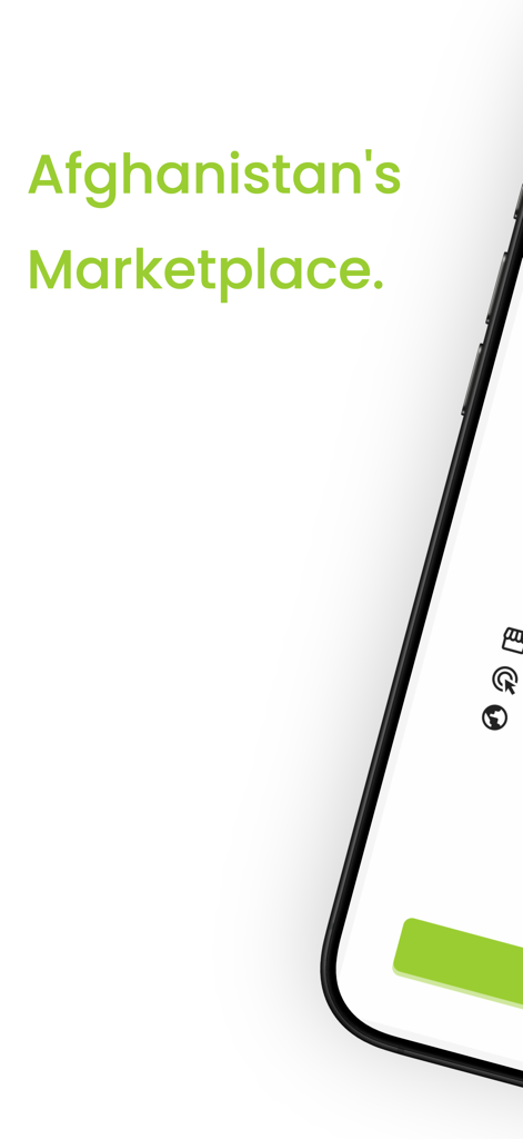 Khanagi - Einführungsbildschirm der Khanagi-App mit der Überschrift Afghanistans Marktplatz