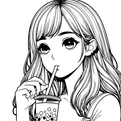 realistic girl drinking boba 🧋