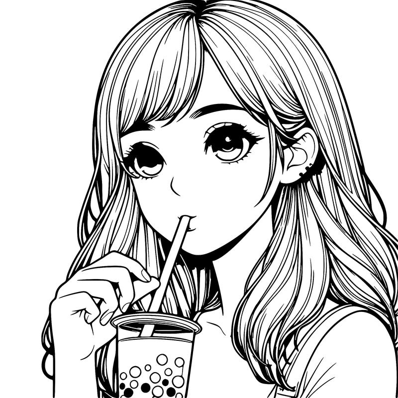 realistic girl drinking boba 🧋