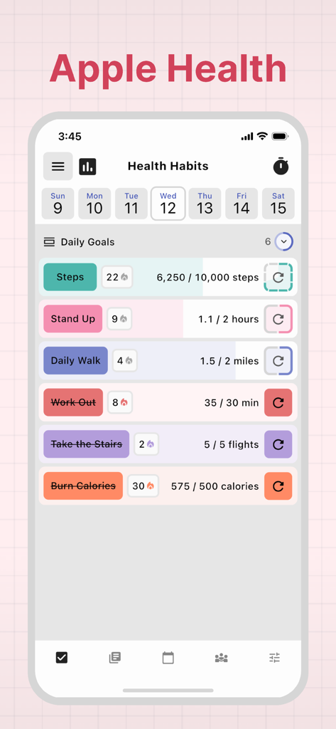 HelloHabit - Habit Tracker - HelloHabit app interface showing health habit tracking and Apple Health integration