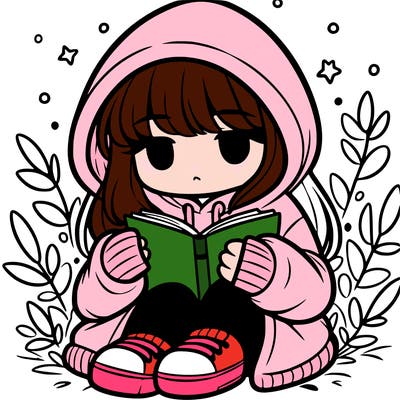girl in oversized hoodie reading a book