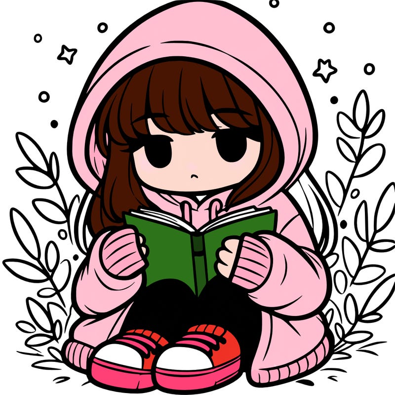 girl in oversized hoodie reading a book