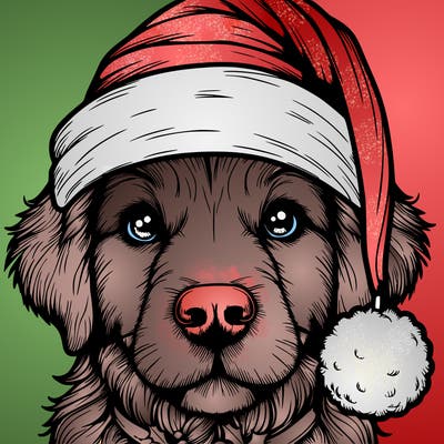 realistic dog with a christmas hat