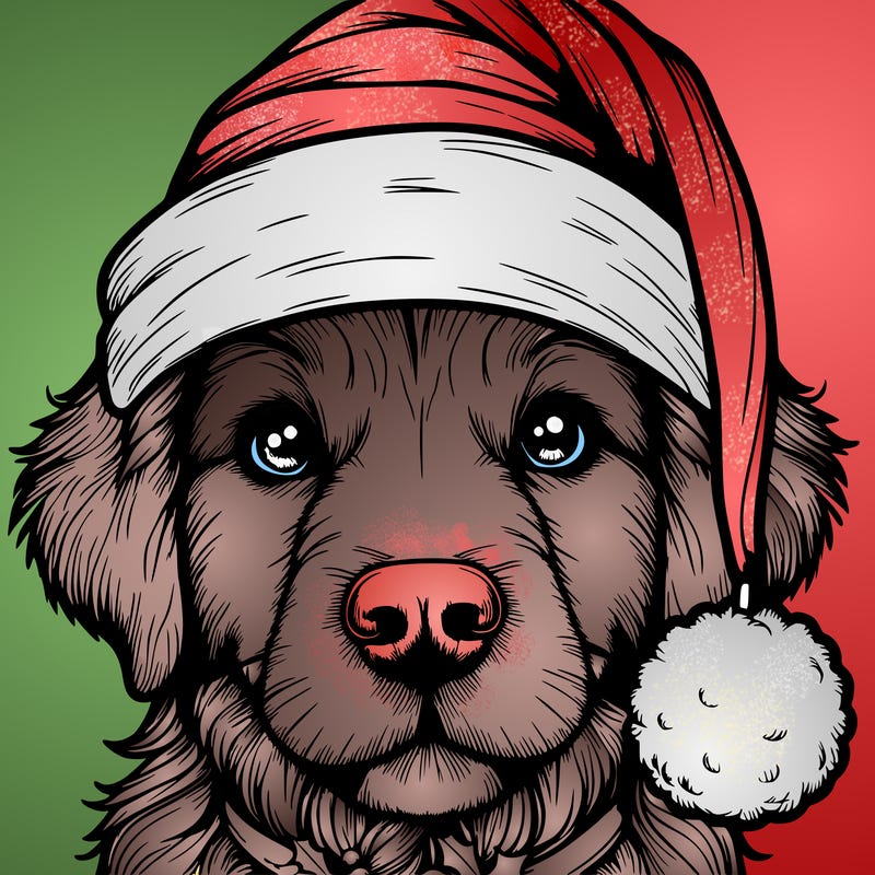 realistic dog with a christmas hat
