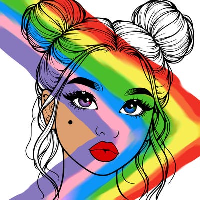 realistic girl with two buns on her hair and lips