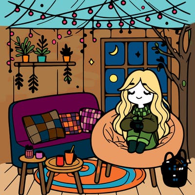 girl in a cozy hangout spot