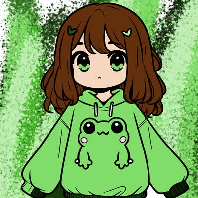 girl wearing frogging sweatshirt