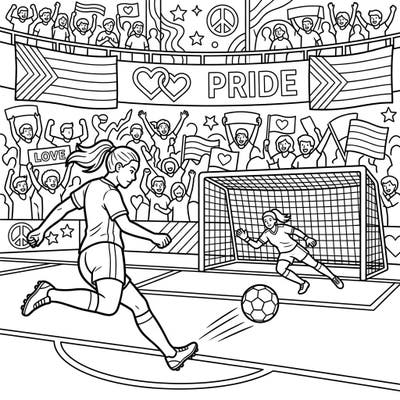 Get ready for an electrifying soccer moment with a powerful penalty kick! This unique coloring page celebrates both the thrill of the game and the inclusive spirit of Pride Month.