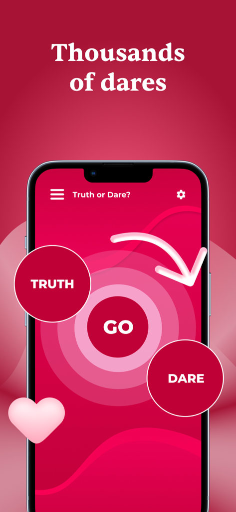 Schermata di uno smartphone che mostra l'interfaccia del gioco Obbligo o Verità dall'app Giochi di Coppia