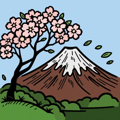 mount fuji with a cherry tree