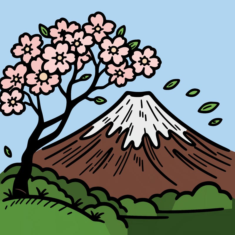 mount fuji with a cherry tree