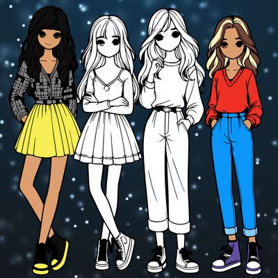 realistic girls standing together