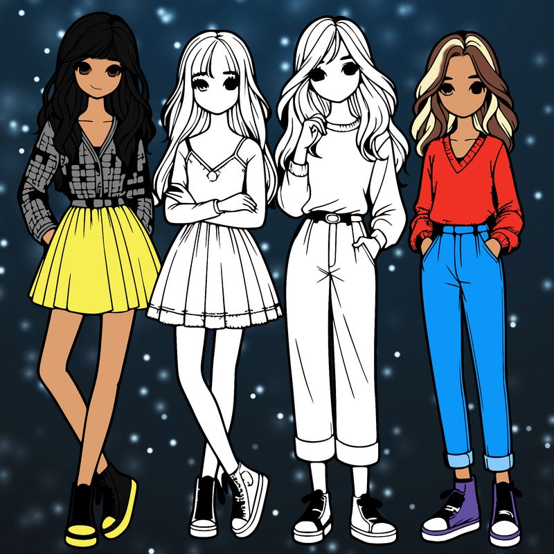 realistic girls standing together