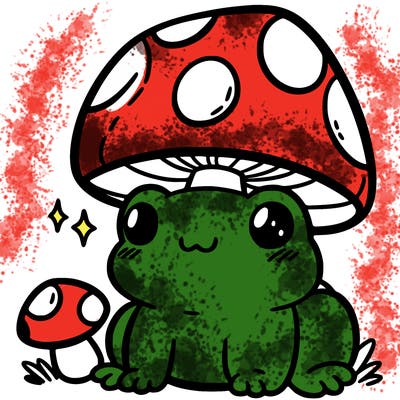 a cute frog with a mushroom hat