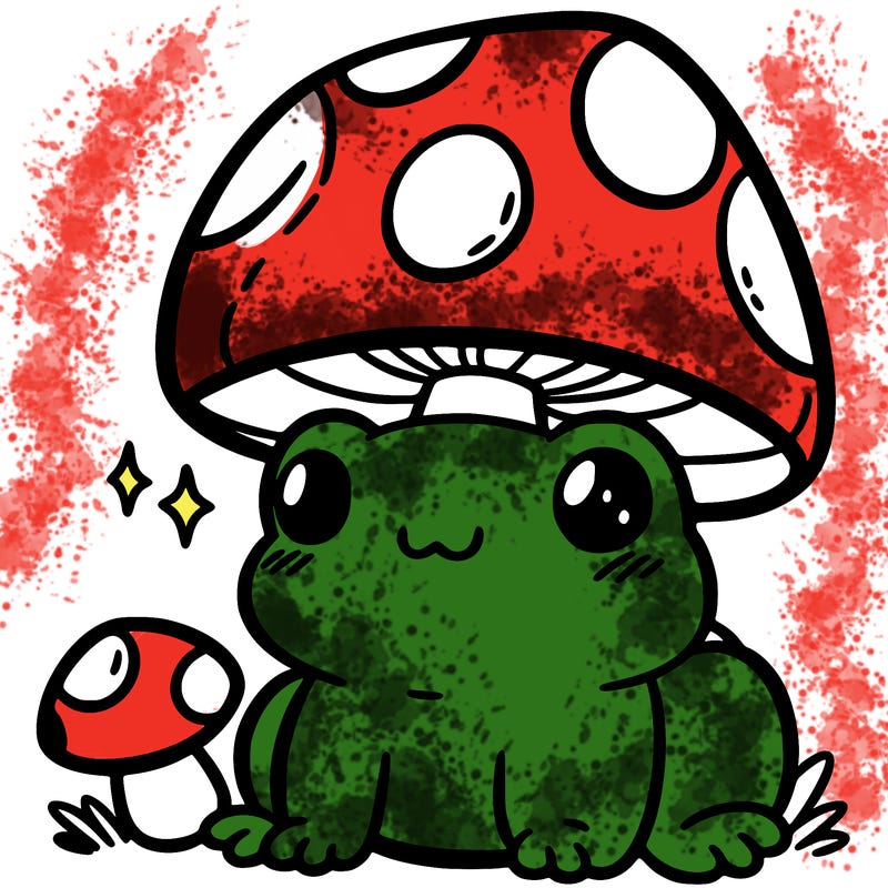 a cute frog with a mushroom hat