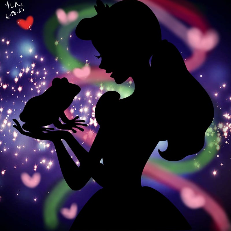a shadow of a princess holding a frog realistic