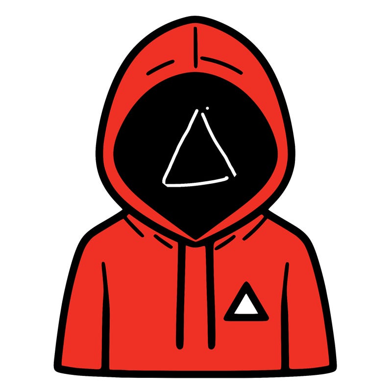 a person with non face waering a hoodie with a small triangle symbol
