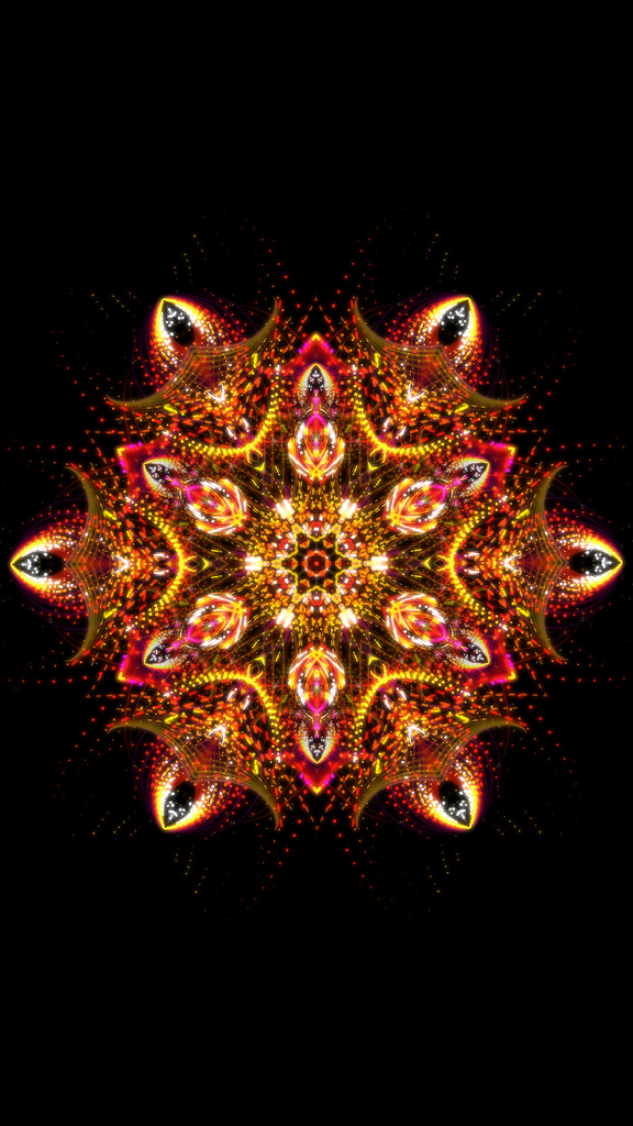 Intricate orange and gold glowing mandala art with symmetrical patterns