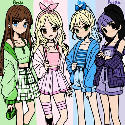 teen manga girls group of 4