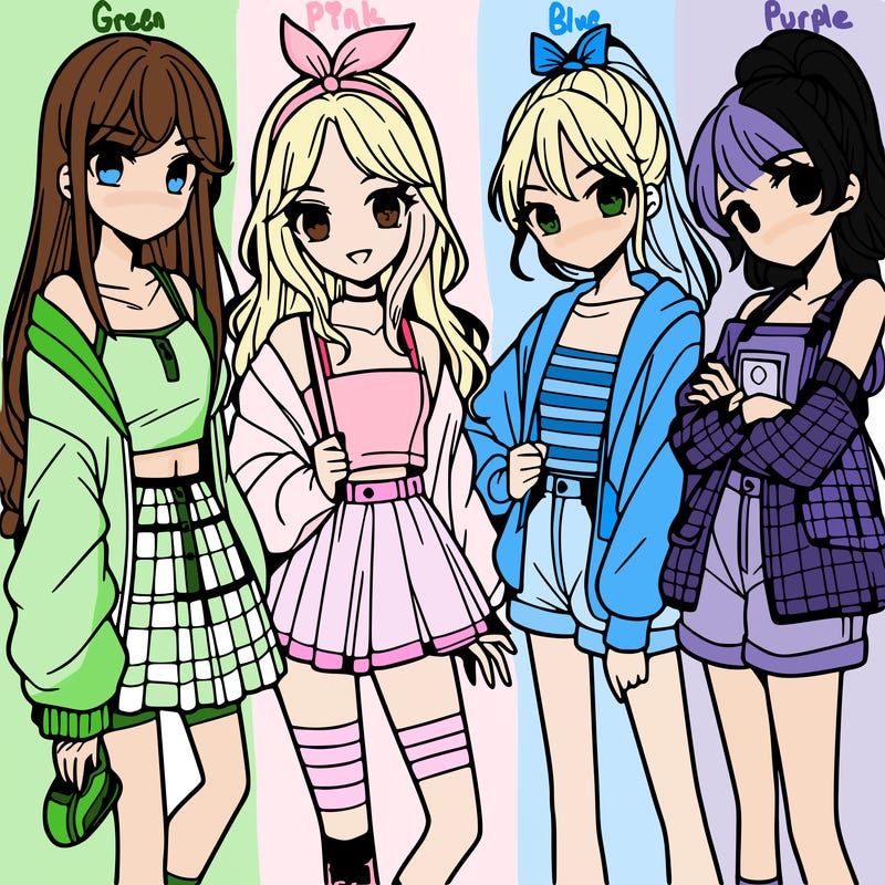 teen manga girls group of 4
