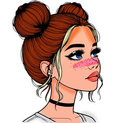 realistic girl with buns on the top of her head